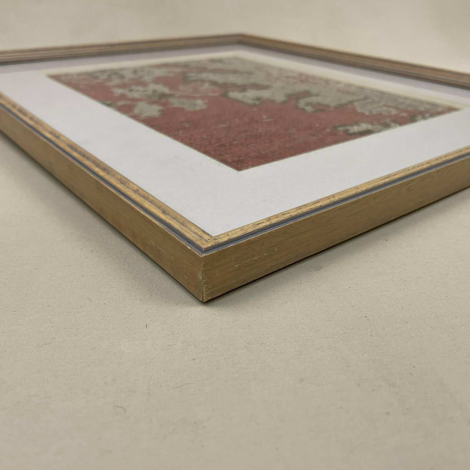 Antique Framed Kilim Rug Carpet Fabric Patch Fragment Handmade Woven Picture Wood Frame Art Vintage Textile 40.5x35cm Wall Traditional Red photo vintage