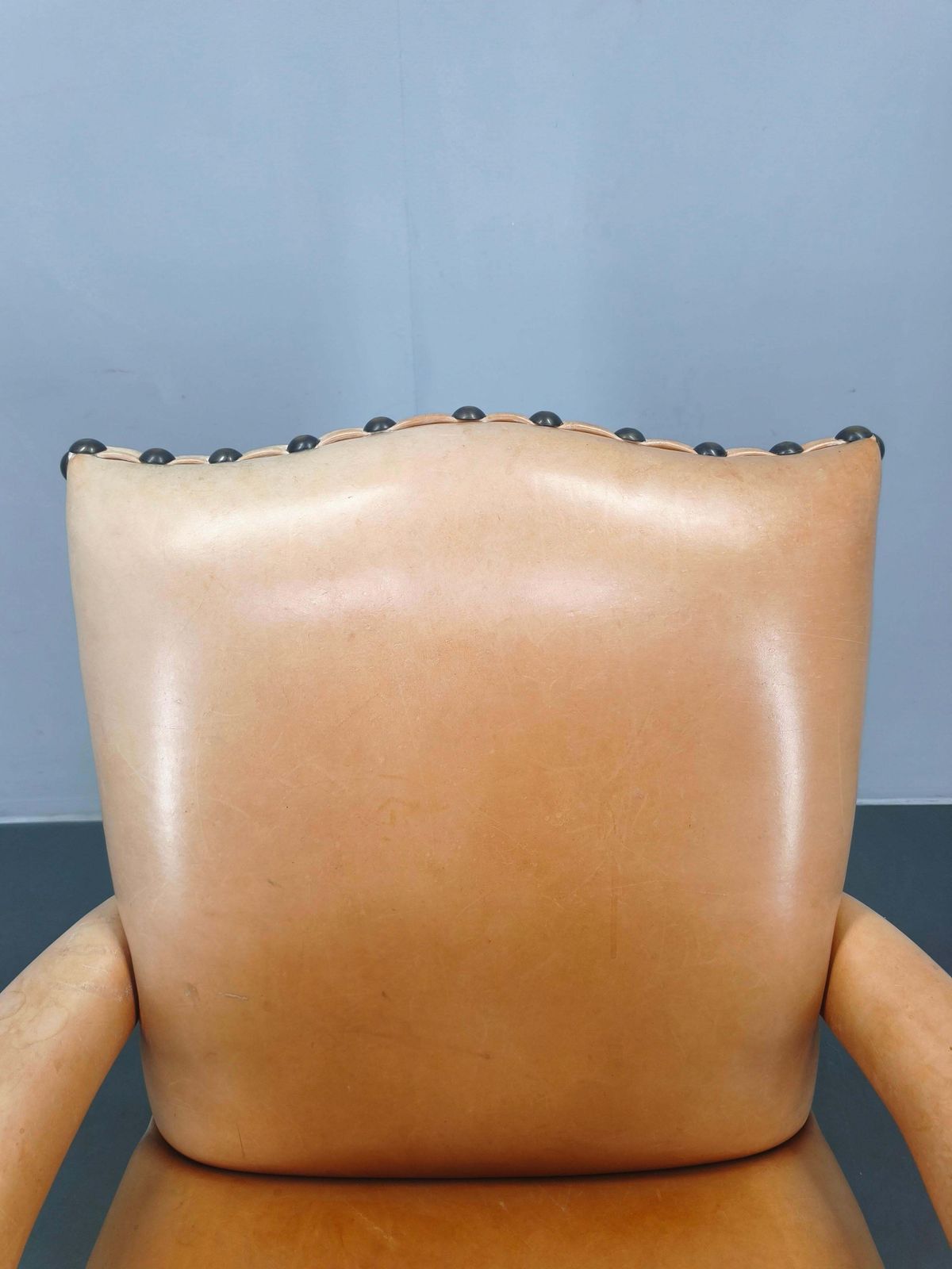 Antique Danish Leather Armchair Carved Wood Club Chair, Early 1900s. photo vintage