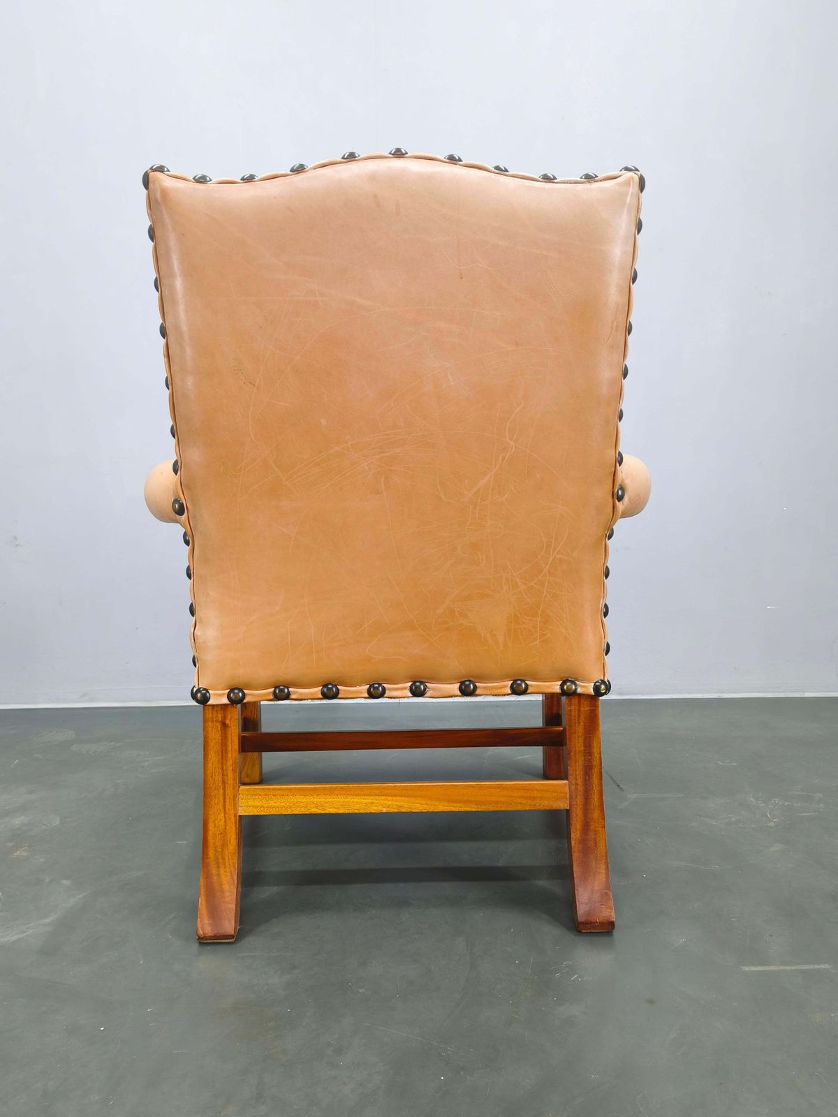908.0 Antique Danish Leather Armchair Carved Wood Club Chair, Early 1900s. photo