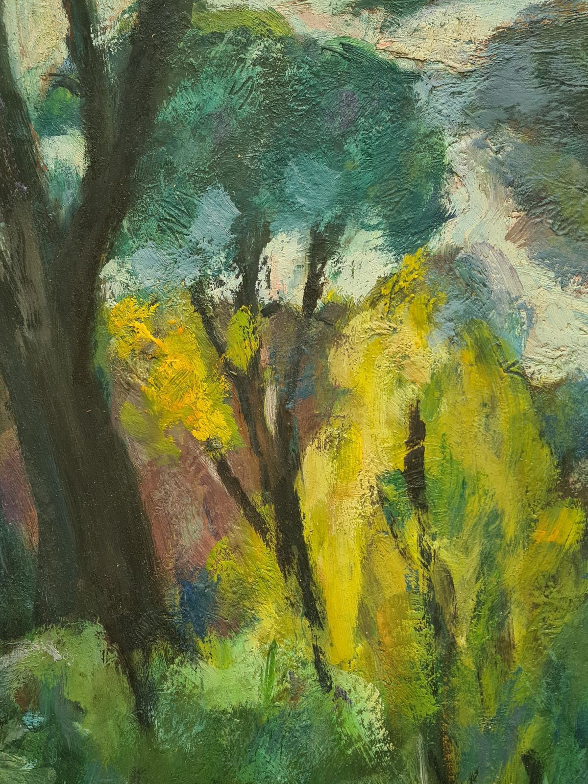 Jean Perret Sunny Wooded Glade, Mid Century Oil On Board Landscape, 54x64 Cm. photo Art