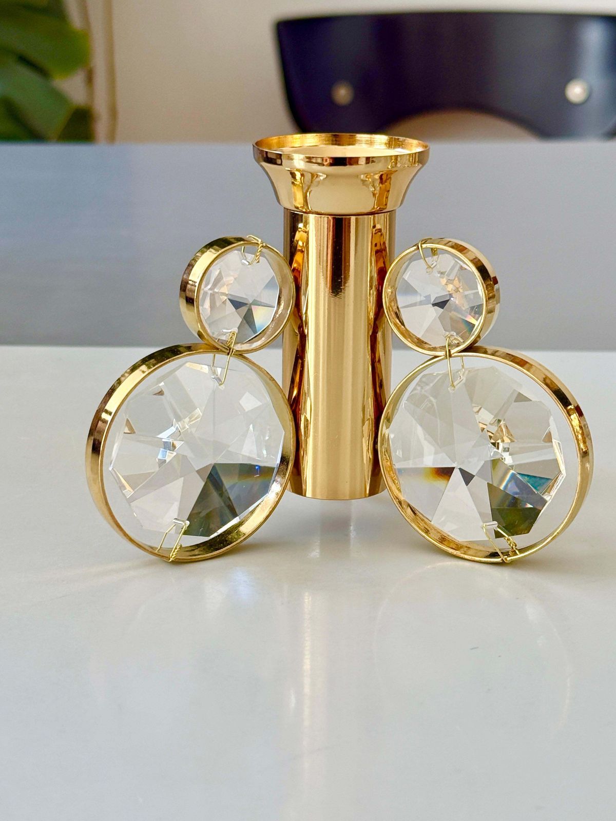 663.0 Set Of 6 Palwa Gaetano Sciolari Style Brass & Crystal Candle Holder Candlestick. photo