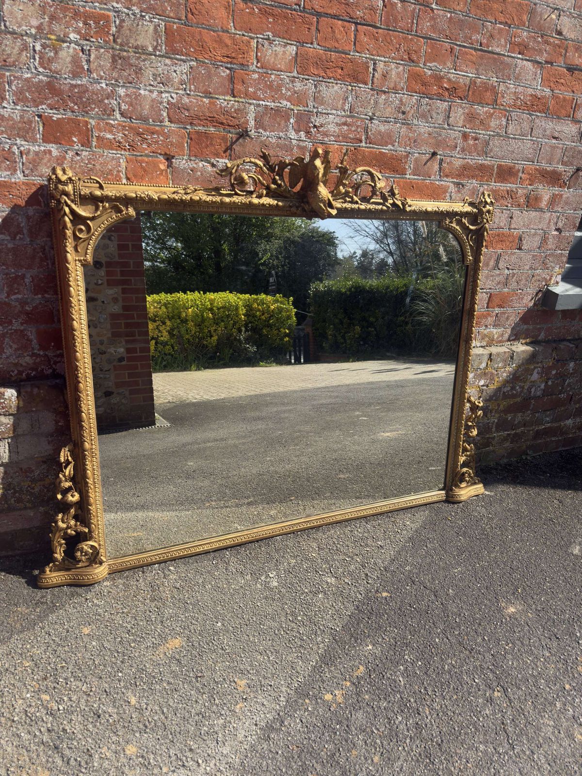 A Highly Impressive Large Antique English 19th Century Gilt Overmantle Mirror. photo vintage