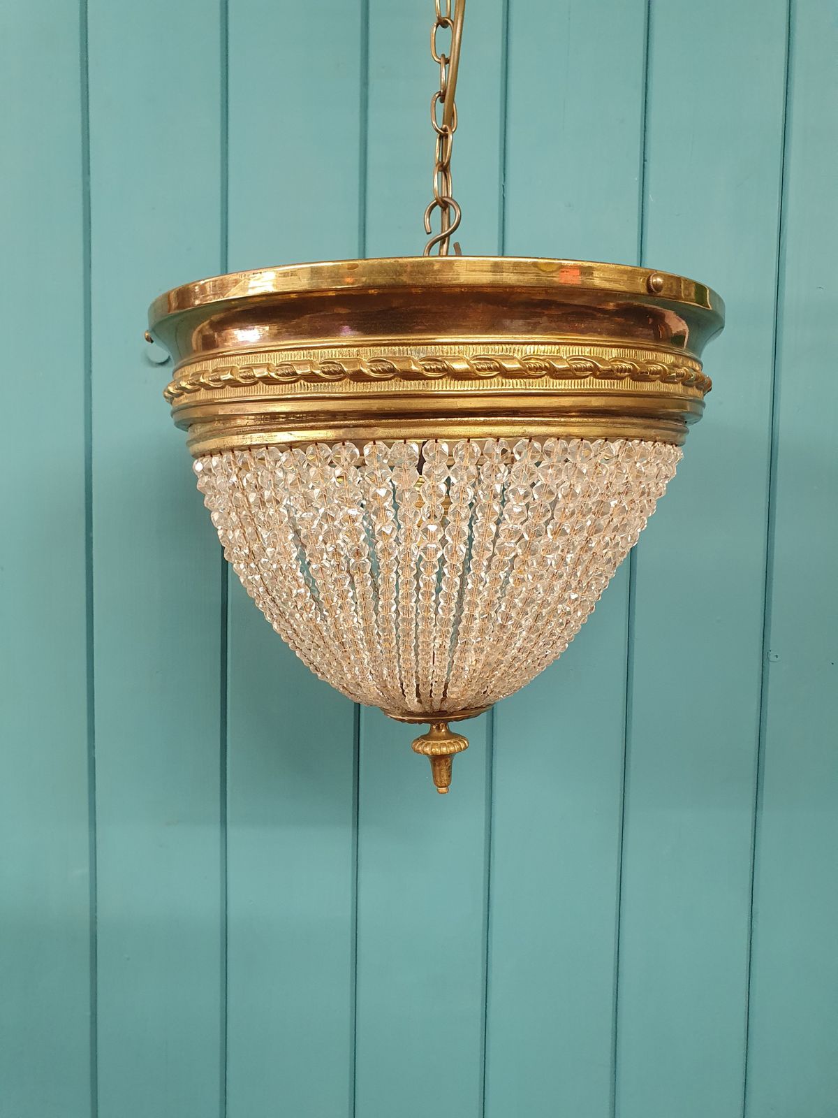 Early 20th Century Brass And Cut Glass Beaded Chandelier 13"