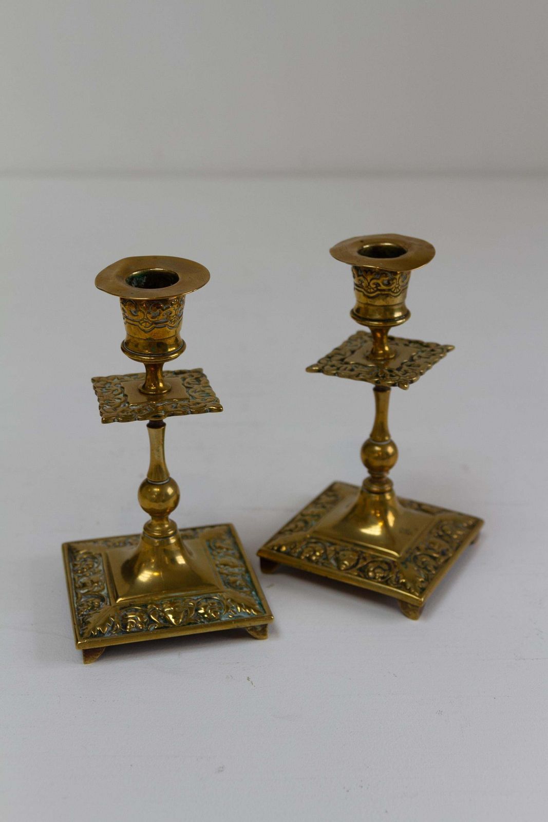 Antique English Brass Candlesticks. Set Of 2. photo vintage