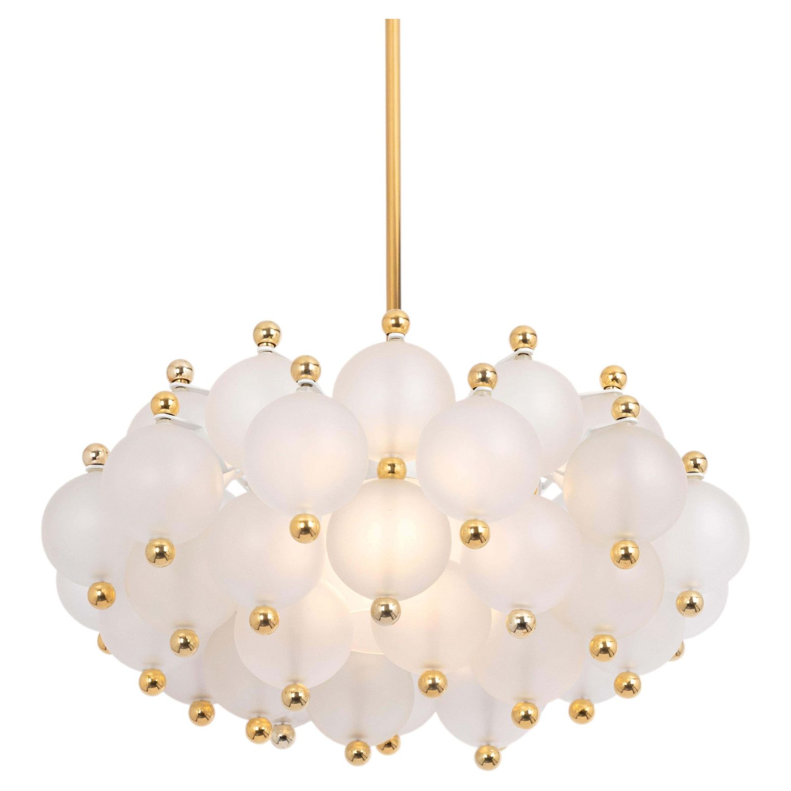 Large Frosted Glass And Brass Chandelier By Kinkeldey, Germany, 1970s