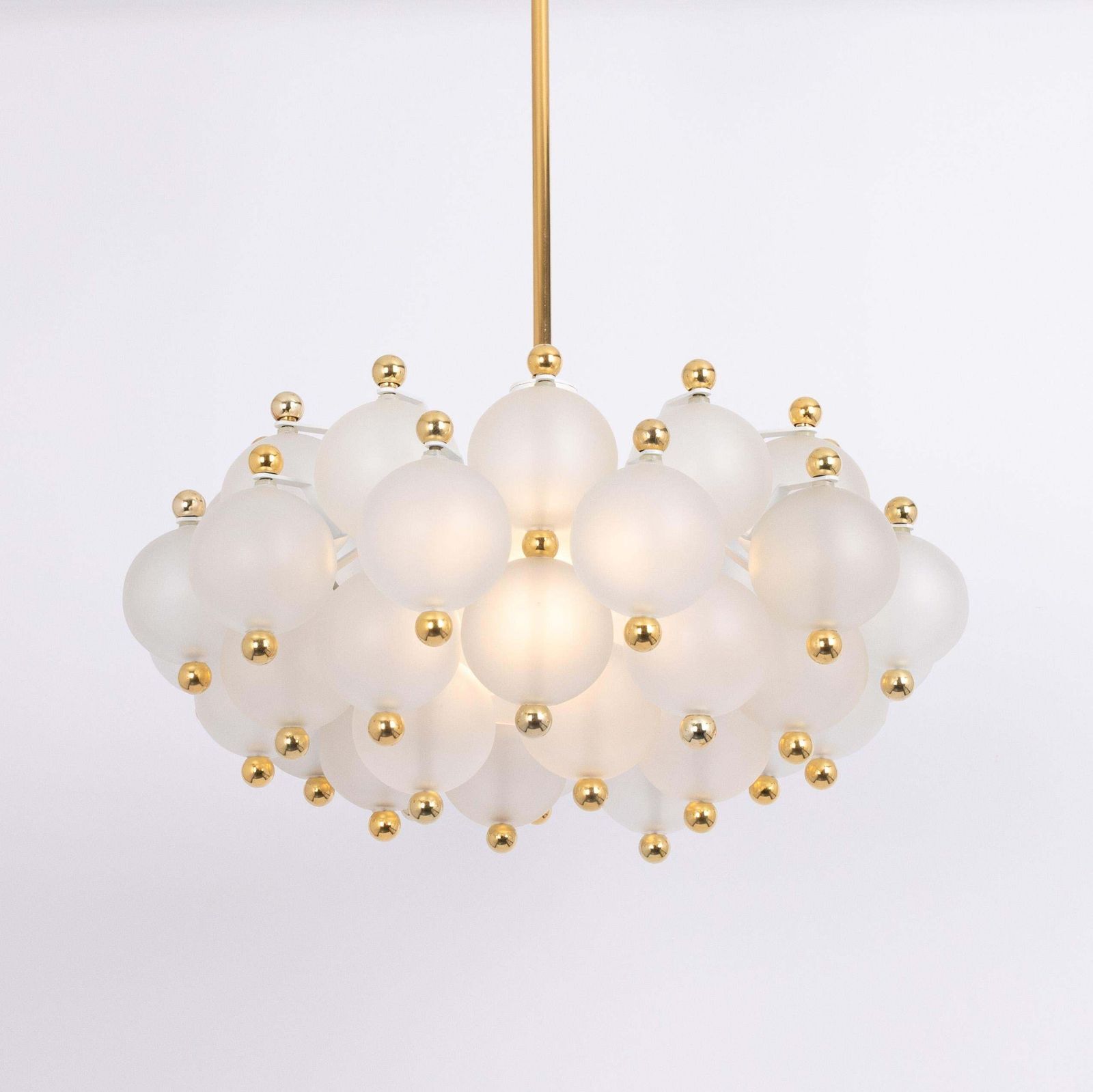Lighting Large Frosted Glass And Brass Chandelier By Kinkeldey, Germany, 1970s photo