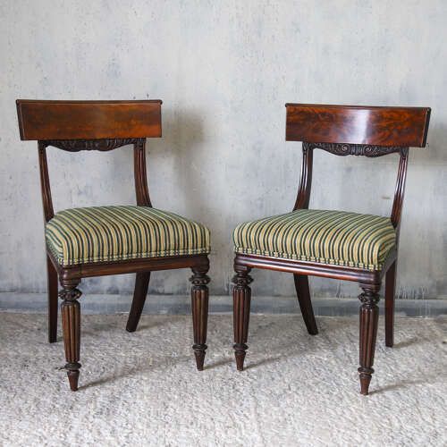 Pair Of William IV Mahogany Side Chairs With Regency Stripe Upholstery, C.1830 photo for sale