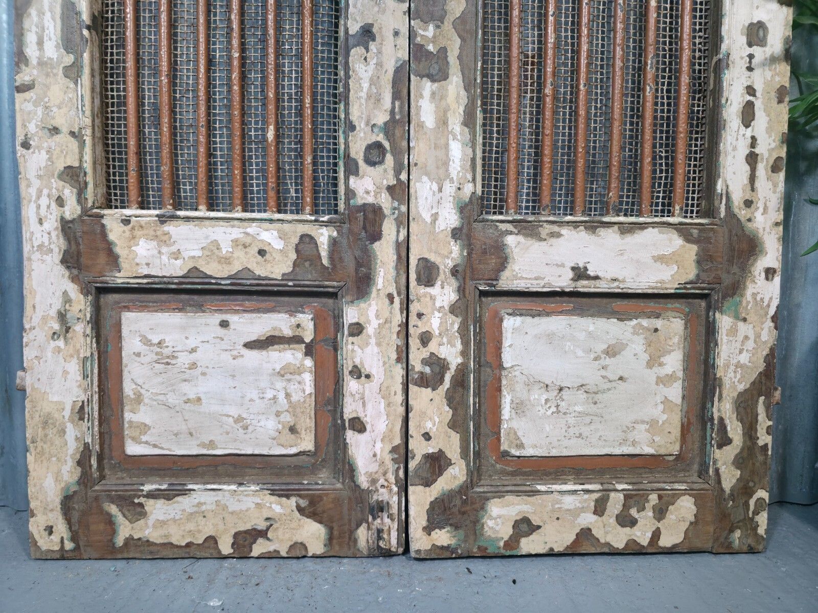 Pair Vintage Rustic Indian Wooden Iron Doors Garden Gates Room Divider Screen photo for sale