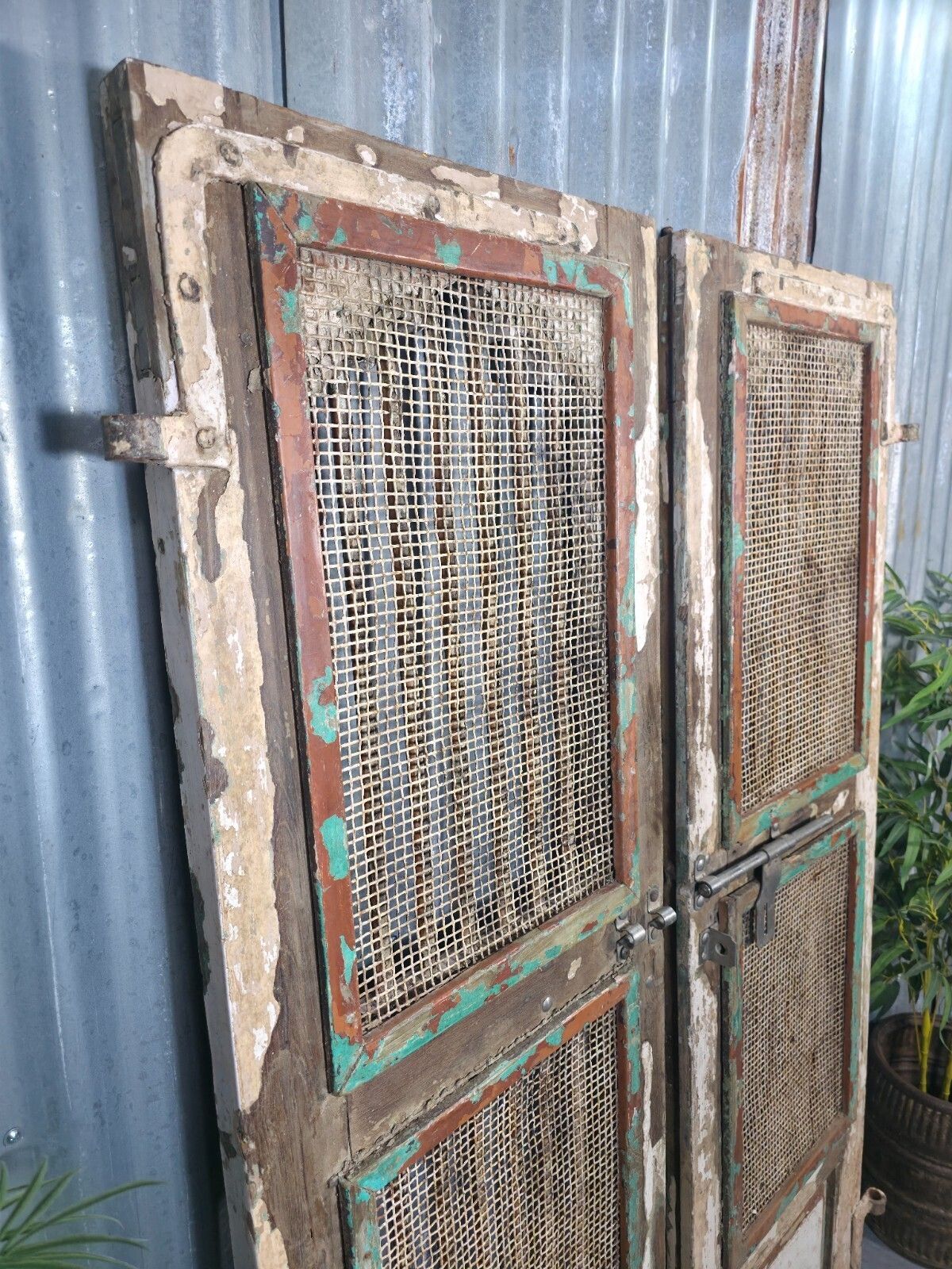 photo for sale Pair Vintage Rustic Indian Wooden Iron Doors Garden Gates Room Divider Screen