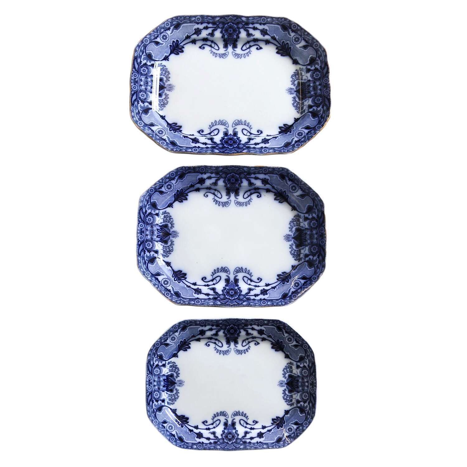 Trio Of 19th‑Century Staffordshire Raleigh Pattern Cobalt Blue‑And‑White Serving Plates