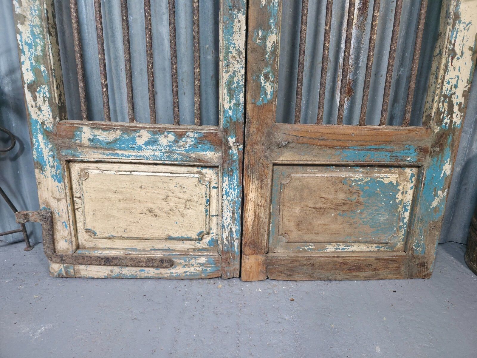 Pair Vintage Rustic Indian Wooden Iron Doors Garden Gates Room Divider Screen photo for sale