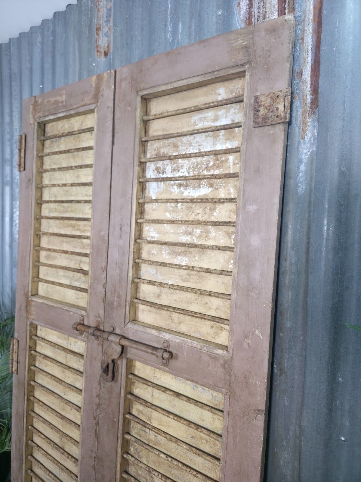 Pair Vintage Rustic Indian Wooden Iron Doors Garden Gates Room Divider Screen photo for sale