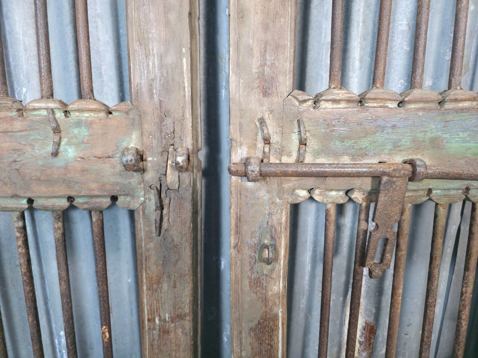 Pair Vintage Rustic Indian Wooden Iron Doors Garden Gates Room Divider Screen photo buy