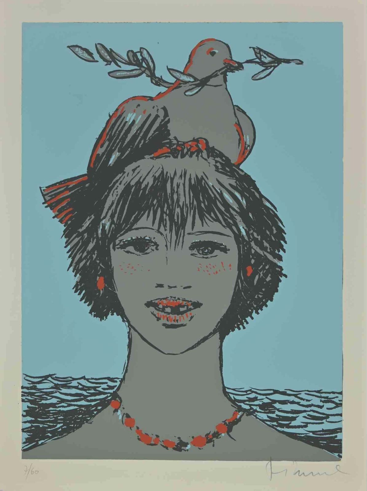 Salvatore Fiumeportrait With Dove   Screen Print By Salvatore Fiume   19701970