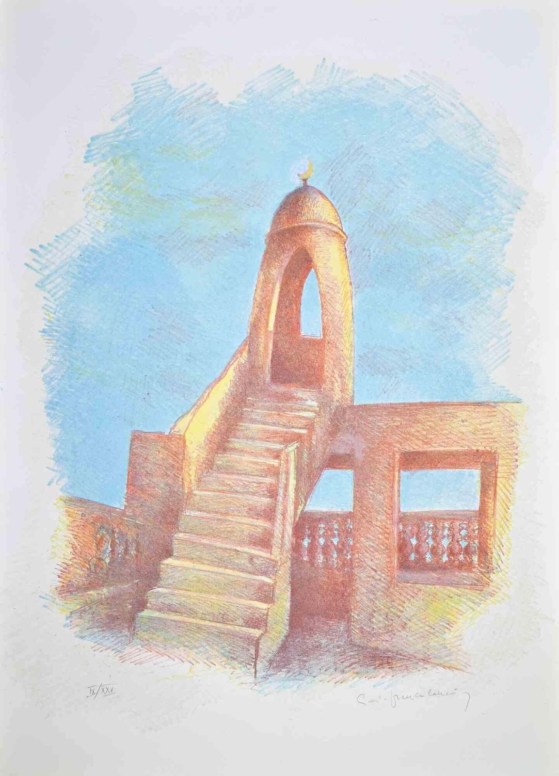 Gustavo Francalanciaminaret   Lithograph By Gustavo Francalancia   19801980