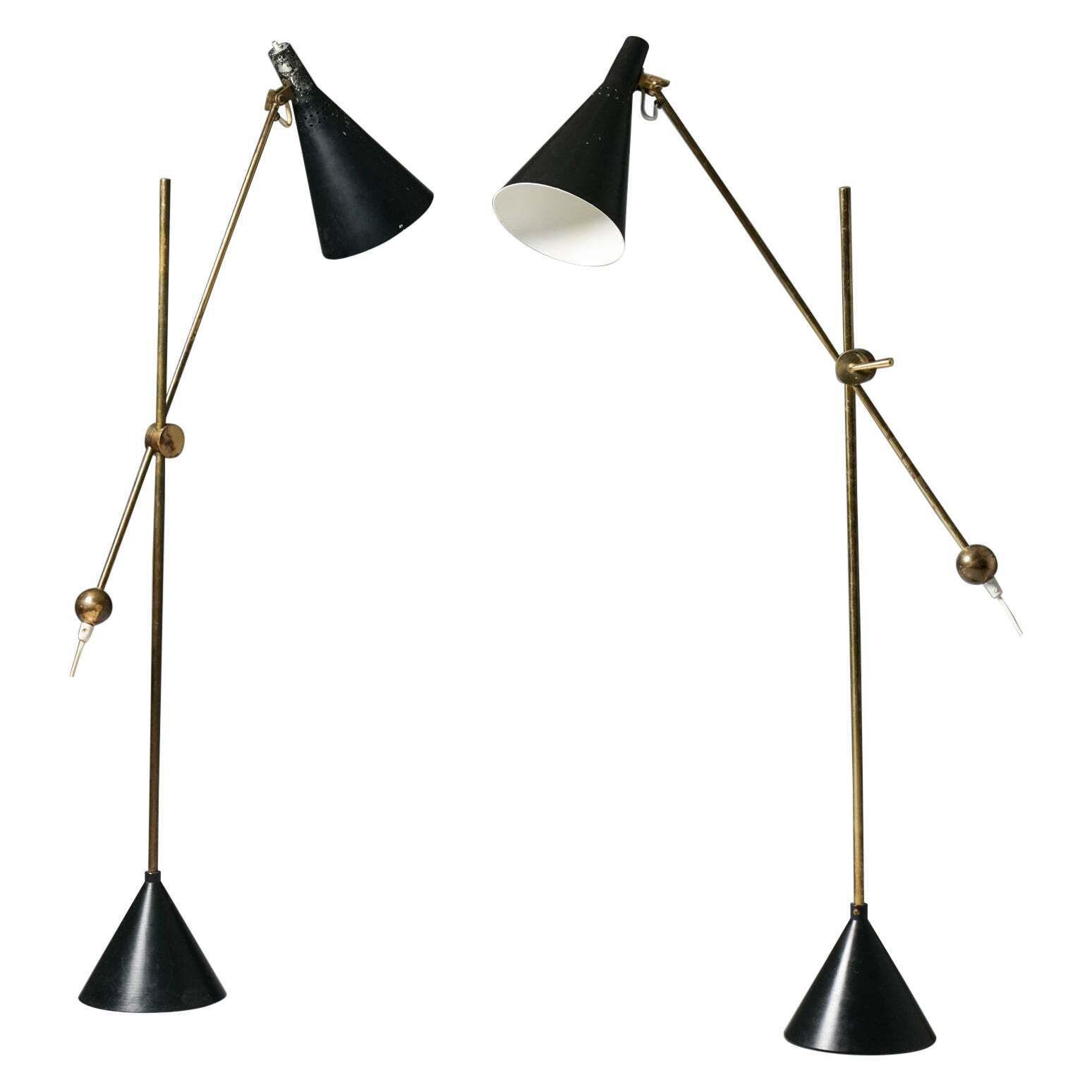 Pair Of K10 11 Scandinavian Modern Floor Lamps, Tapio Wirkkala, Idman Oy, 1950s