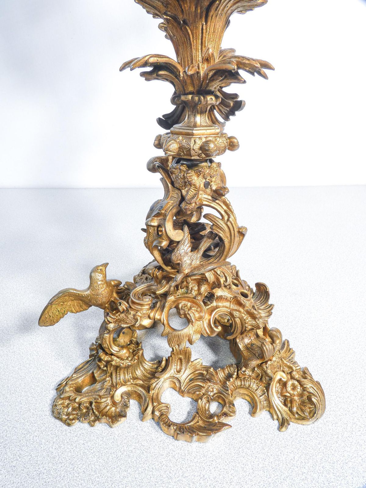 photo for sale Pair Of Large Six Lumen Napoleon III Candelabra In Gilded Bronze. Mid 1800s