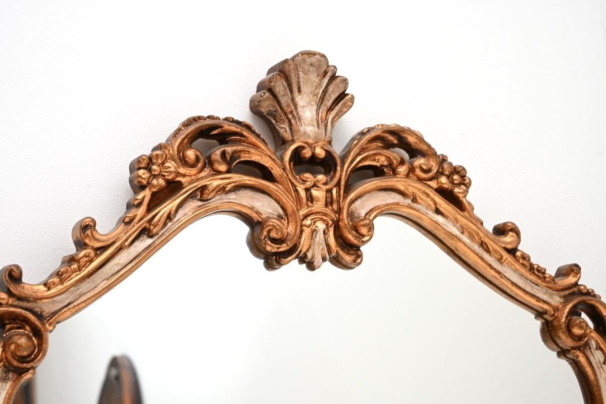 photo for sale Pair Of Antique French Rococo Style Gilt Wood Mirrors