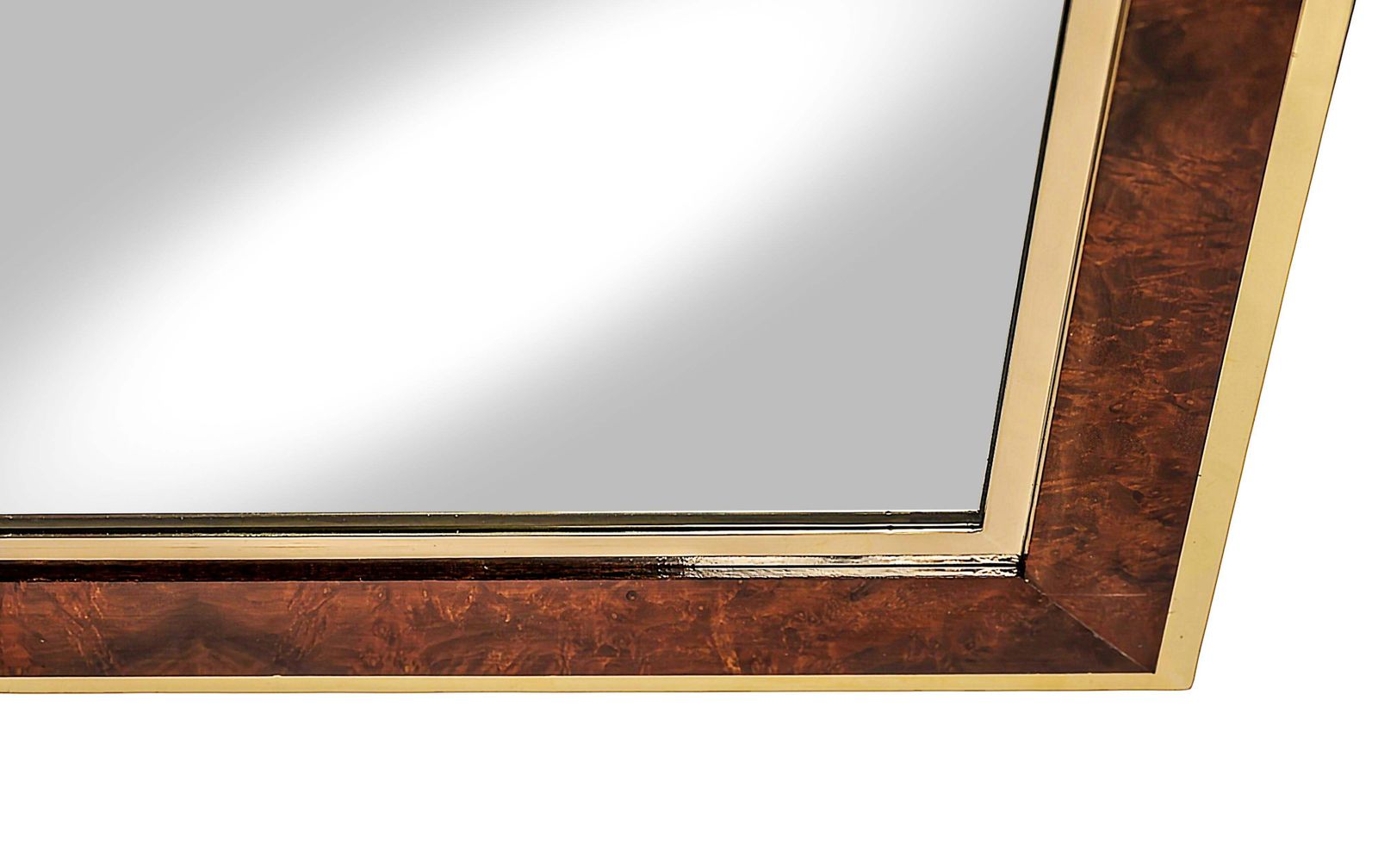 Mid Century Italian Wall Mirror, Brass Frame With Wood Veneer, 1970 photo 1480.0