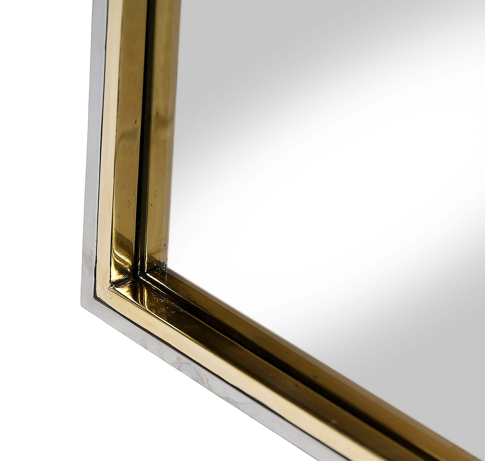Mid Century Modern Wall Mirror With Brass And Chrome Frame, Italy photo for sale