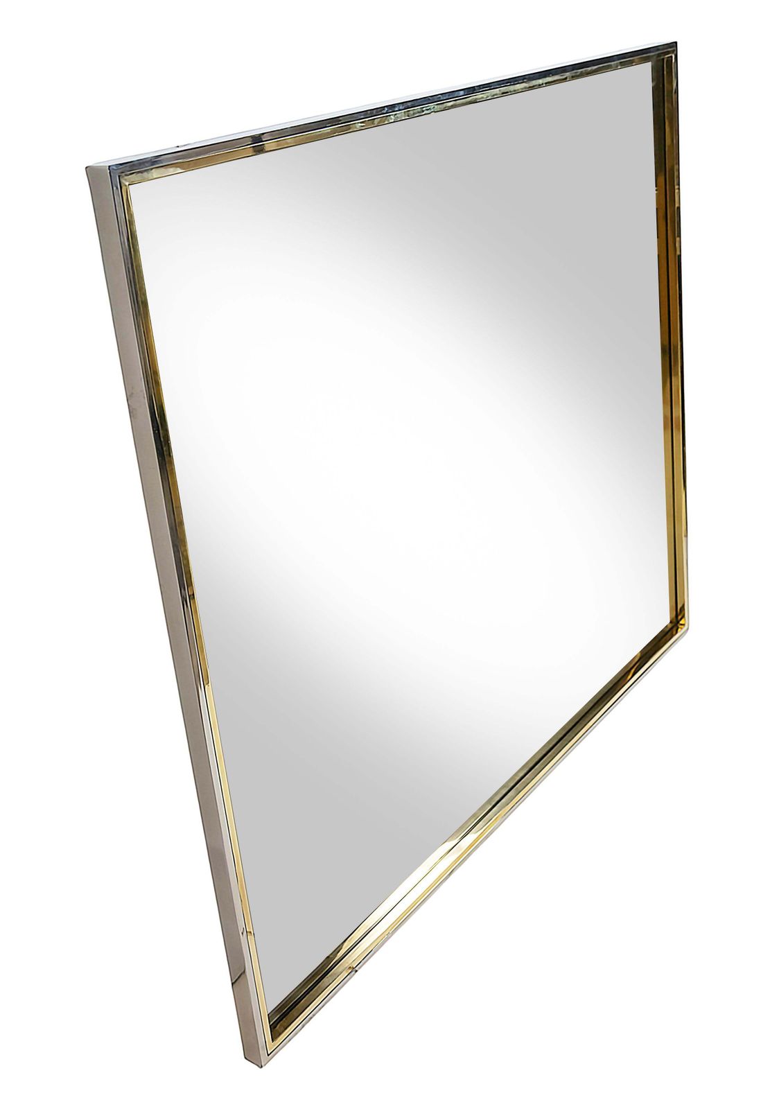 Mid Century Modern Wall Mirror With Brass And Chrome Frame, Italy photo 1698.0