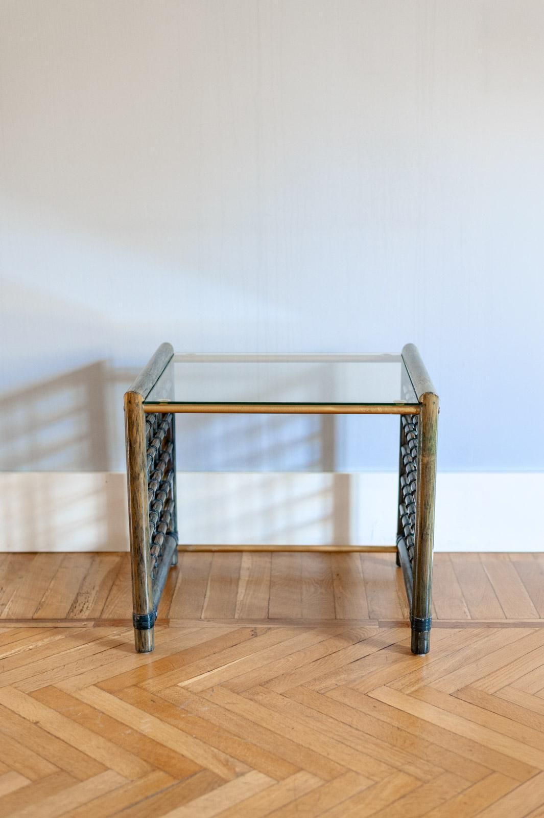 Set Of 3 Nesting Bamboo Tables With Glass Top By Gallotti & Radice   Italy, 1970s photo vinterior