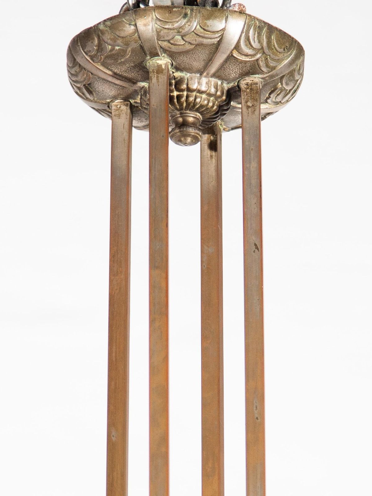 Art Deco Chandelier, Silvered Bronze & Art Glass, France, 1930 photo 2919.0