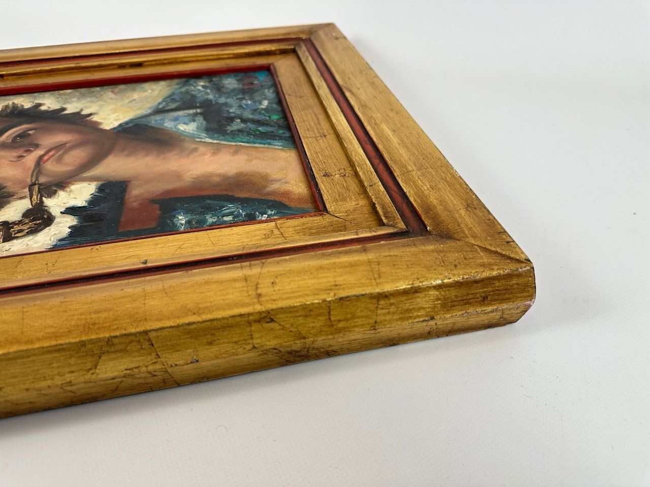 414.0 R. Landi, Boy With Pipe And Straw Hat, Oil On Canvas, 1960s, Framed photo