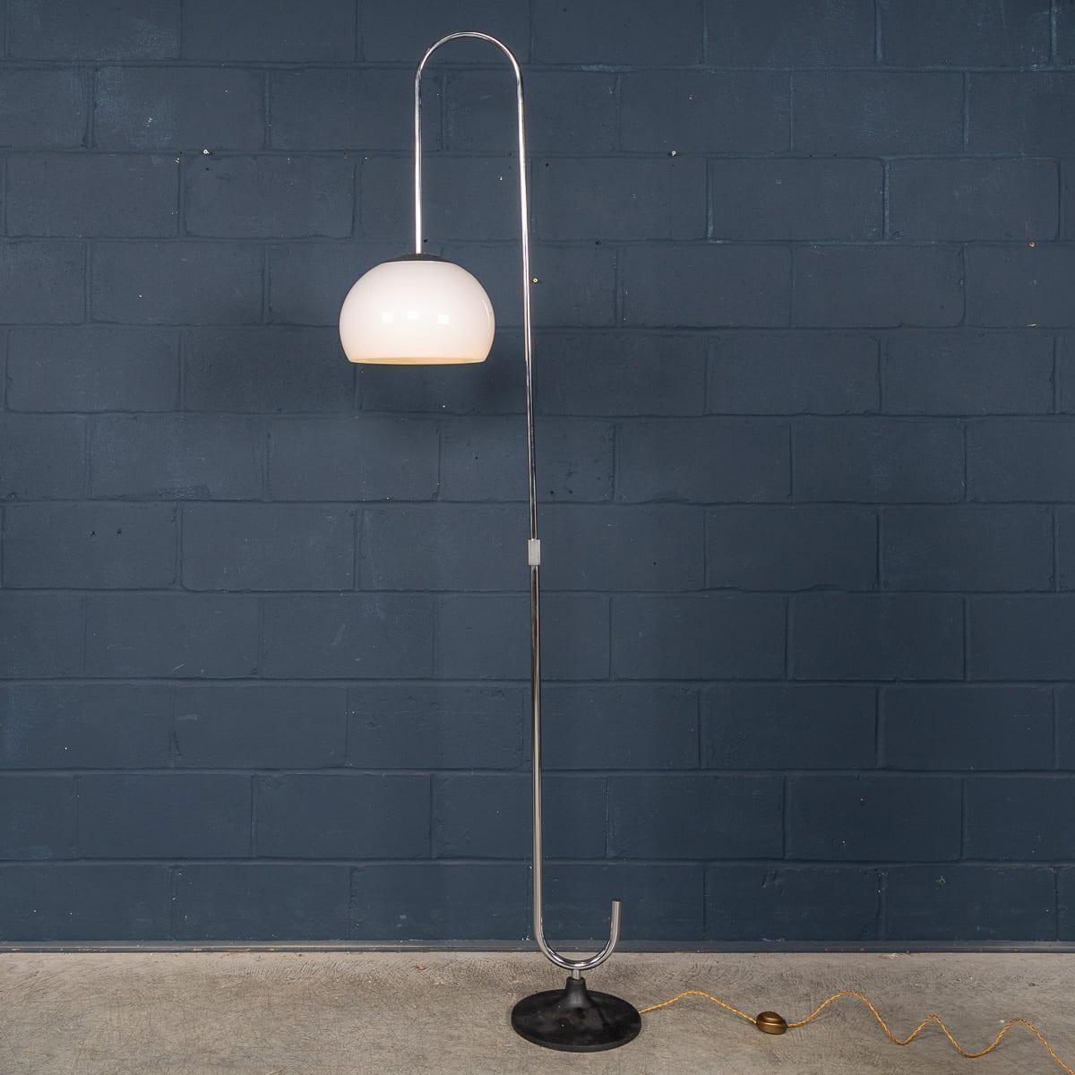 Vintage 20th Century Italian Chrome Floor Lamp With Opaline Shade C.1970 photo furniture