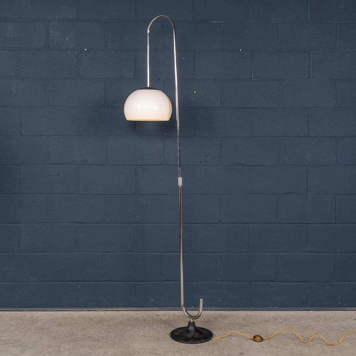 Vintage 20th Century Italian Chrome Floor Lamp With Opaline Shade C.1970 photo 1420.0