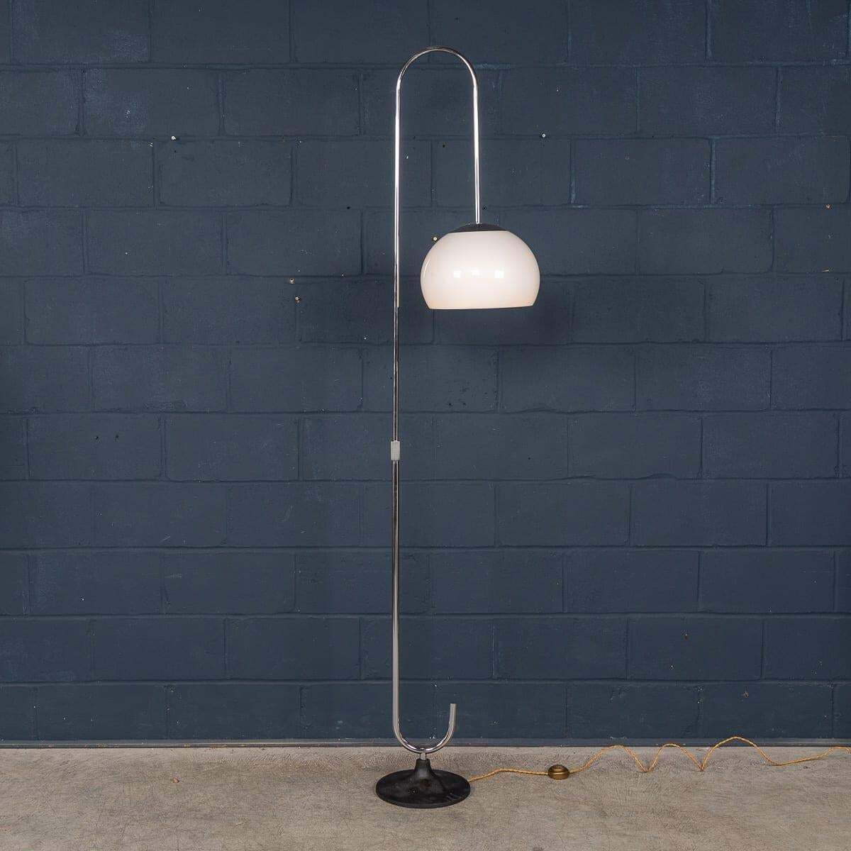 Vintage 20th Century Italian Chrome Floor Lamp With Opaline Shade C.1970 photo buy