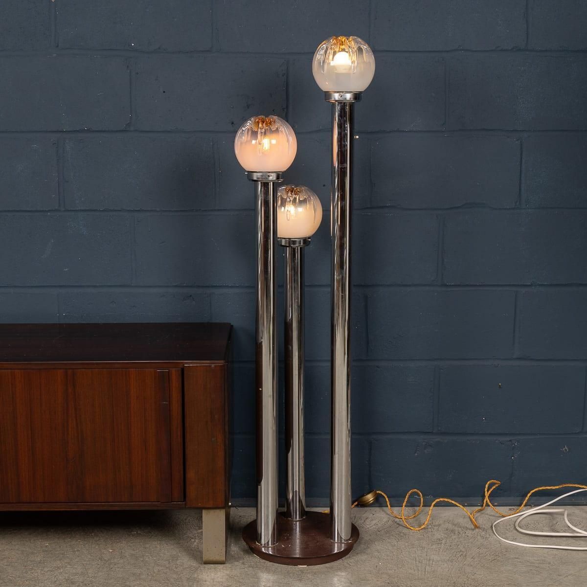 Vintage 20th Century Italian Chrome & Glass Floor Lamp By Mazzega C.1970 photo vinterior