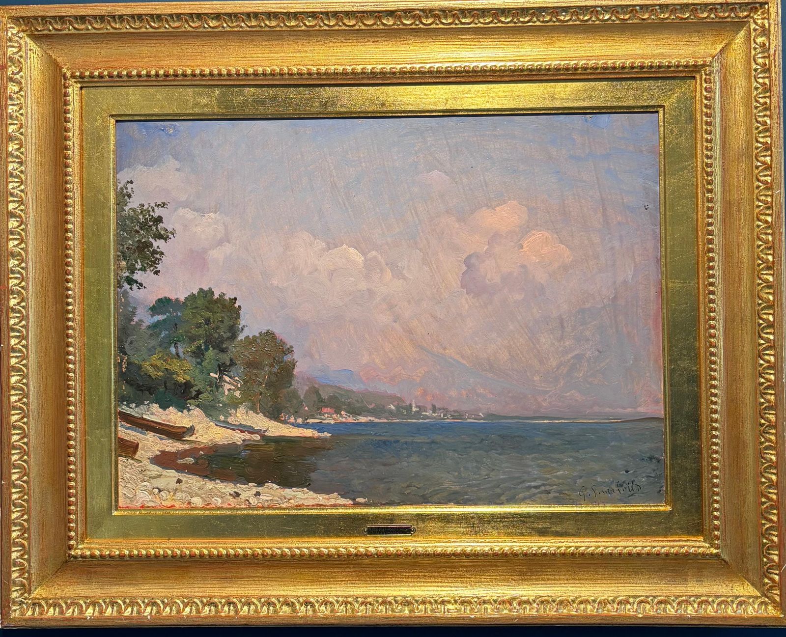 Giovanni Guarlotti" Il Lago Maggiore " Italia Olio Su Cartone Cm. 53 X 39 19101910