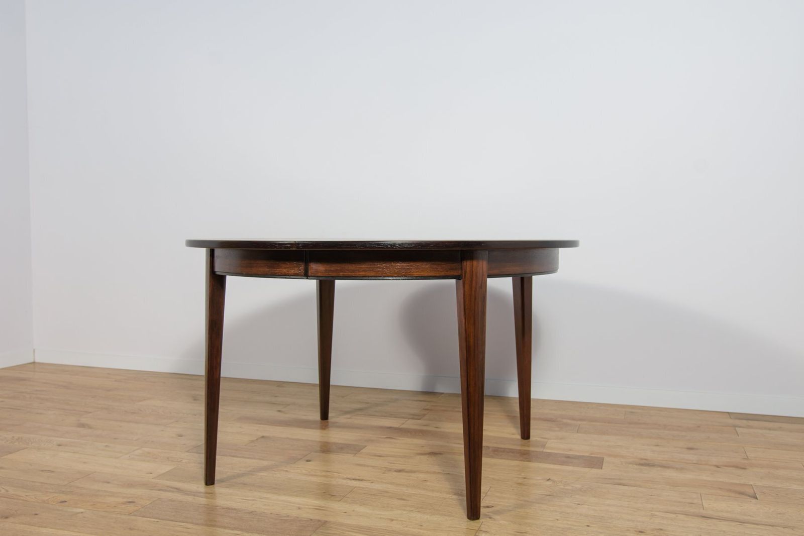Mid Century Modern Round Rosewood Model 55 Dining Table By Gunni Omann For Omann Jun, Denmark, 1960s photo for sale