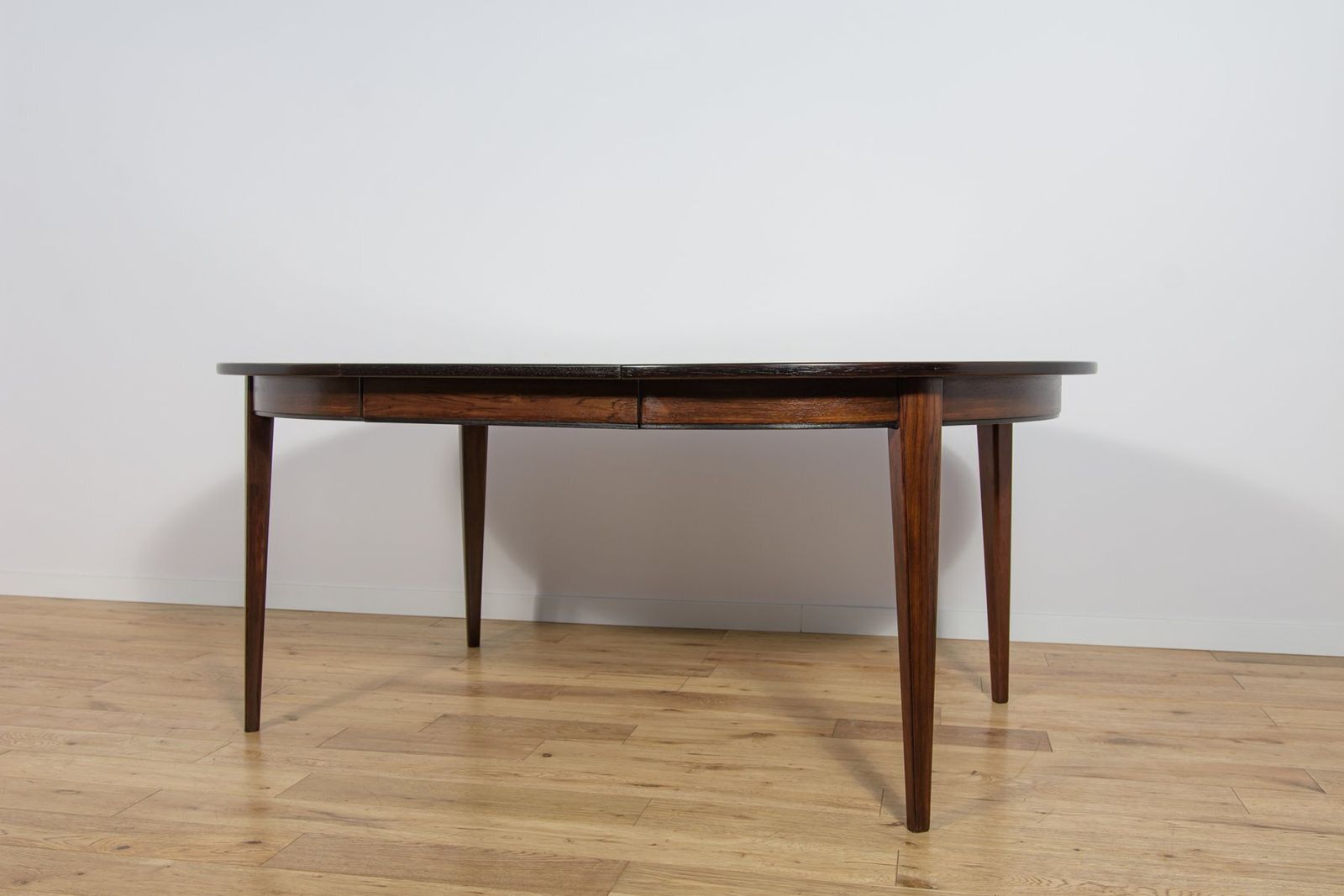 Mid Century Modern Round Rosewood Model 55 Dining Table By Gunni Omann For Omann Jun, Denmark, 1960s photo vintage