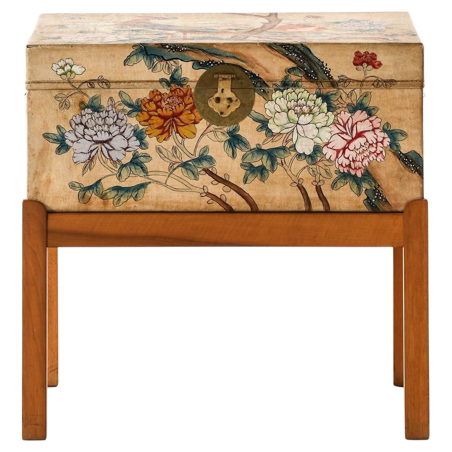 Rare Freestanding Chest In Brass, Parchment And Walnut By Josef Frank, 1940s