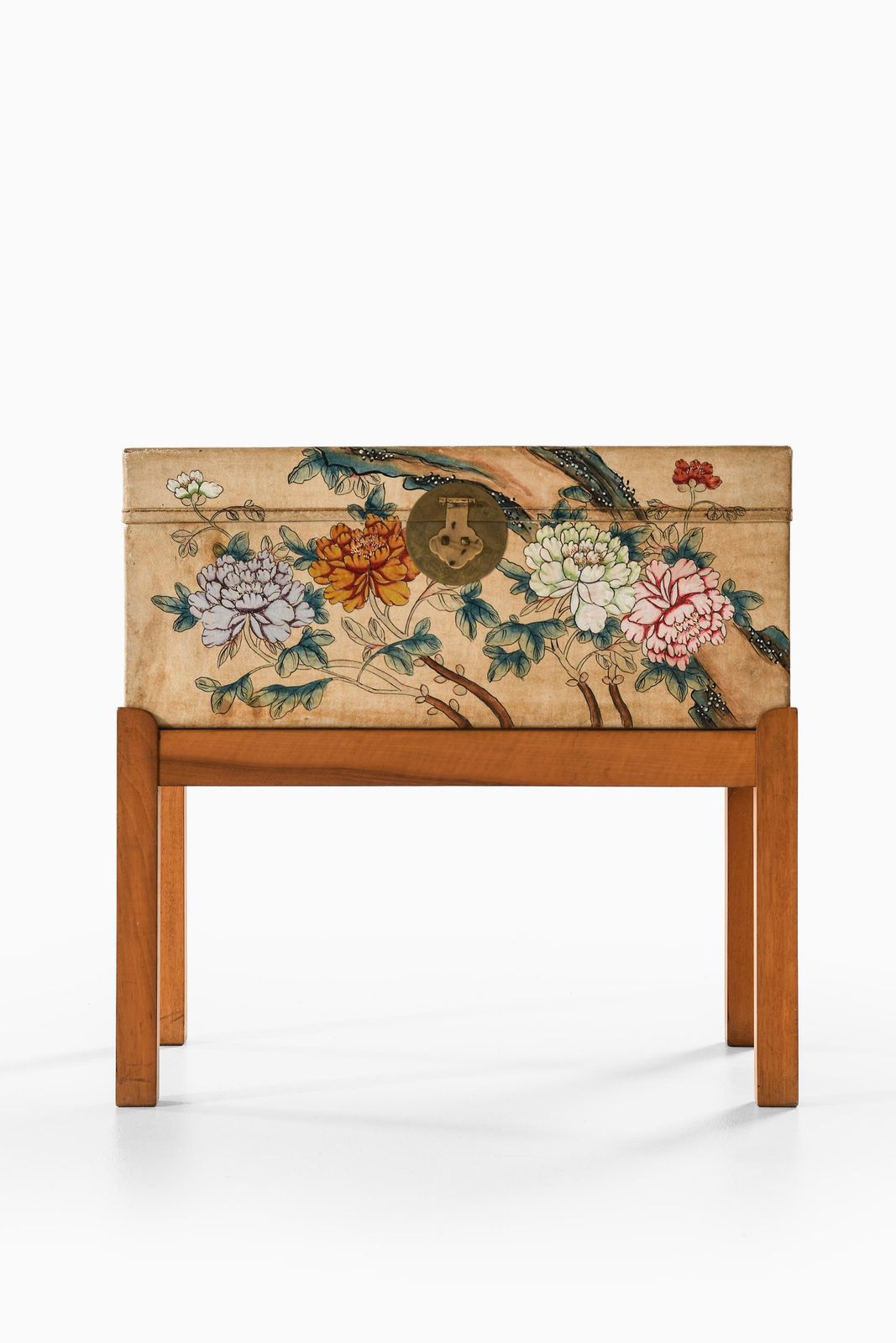 Rare Freestanding Chest In Brass, Parchment And Walnut By Josef Frank, 1940s photo furniture