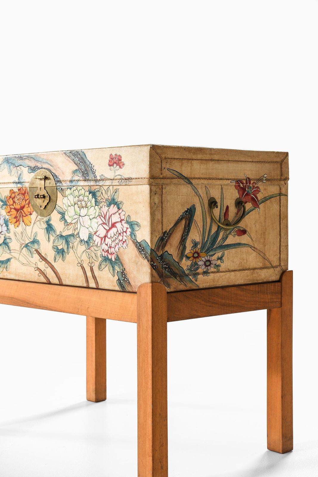 Rare Freestanding Chest In Brass, Parchment And Walnut By Josef Frank, 1940s photo vinterior