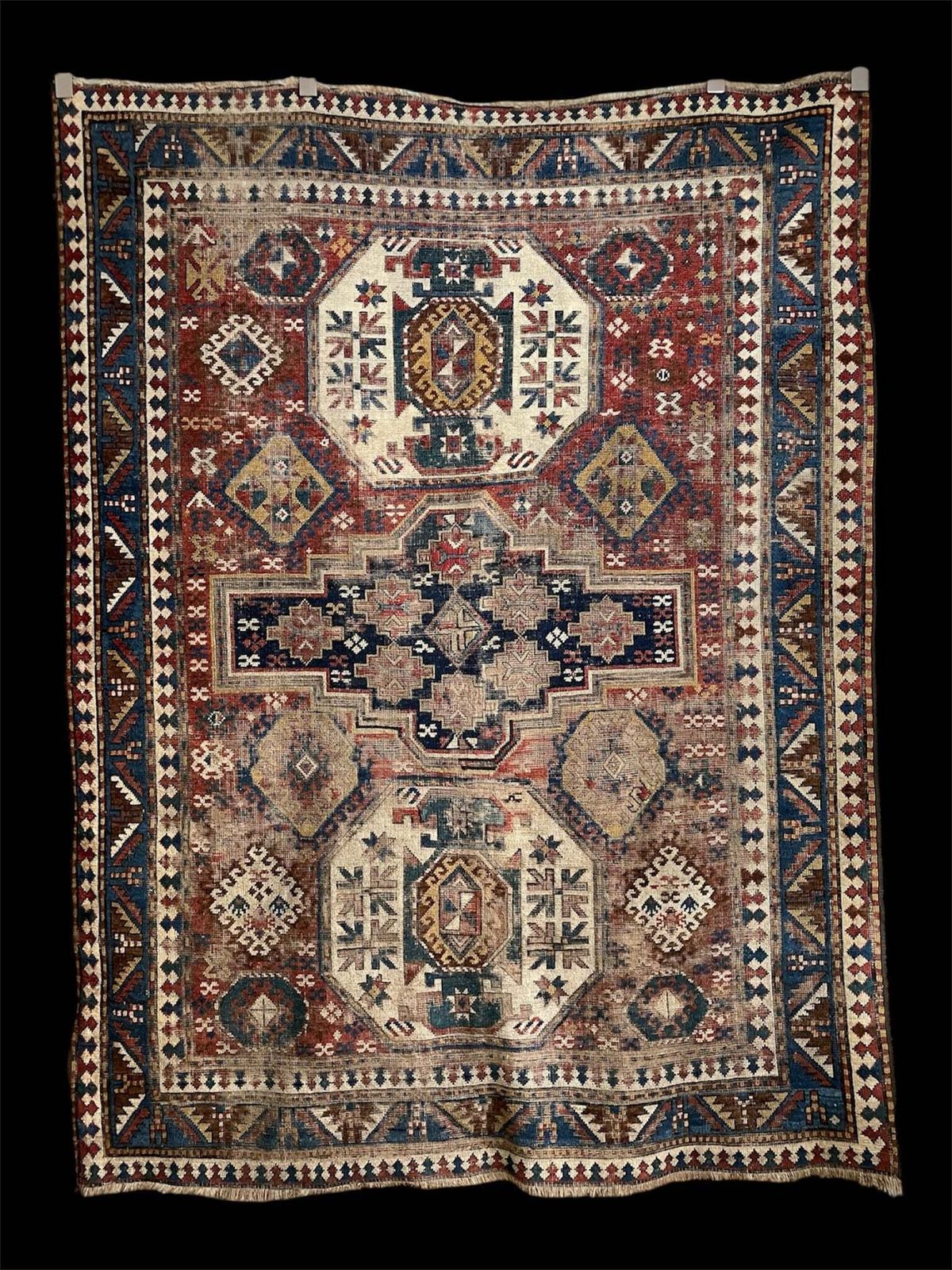Antique Caucasian Triple Medallion Kazak Rug photo furniture