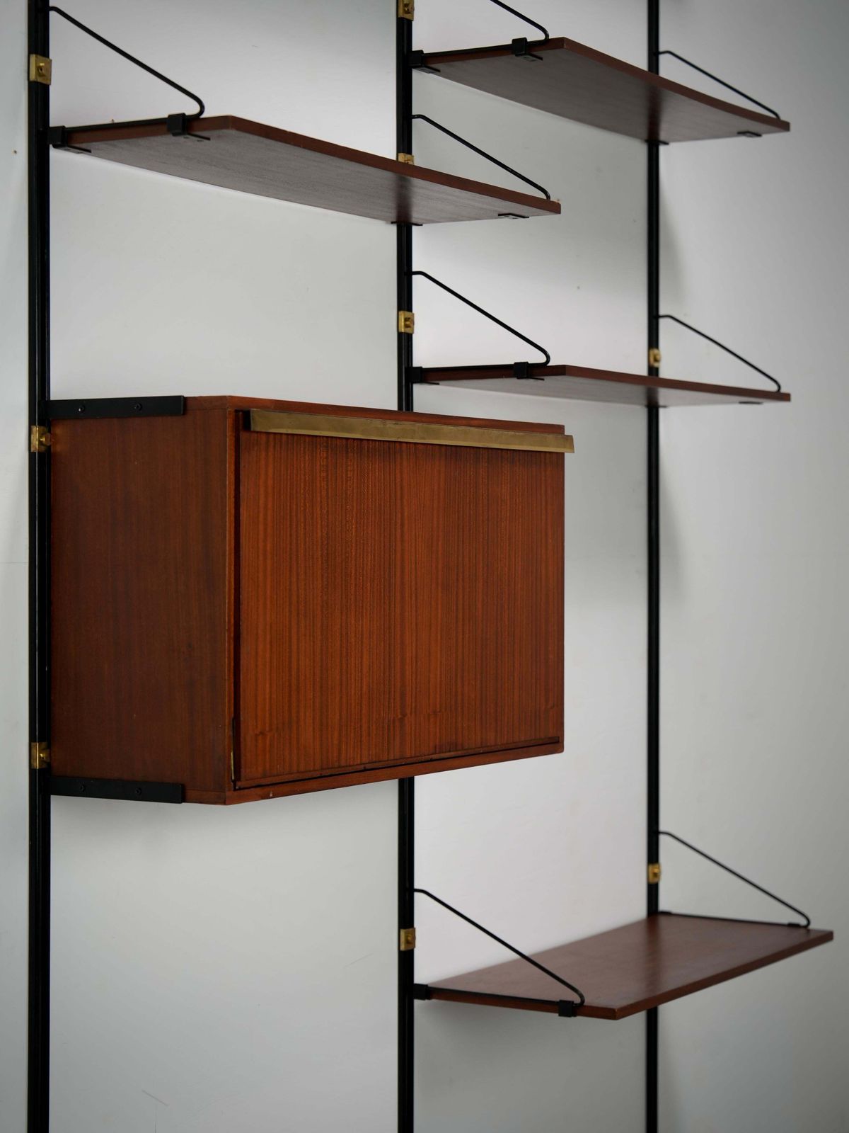 High Modular Wall Unit With Dry Bar In Wood, Metal And Brass, Italy, 1960's photo Furniture
