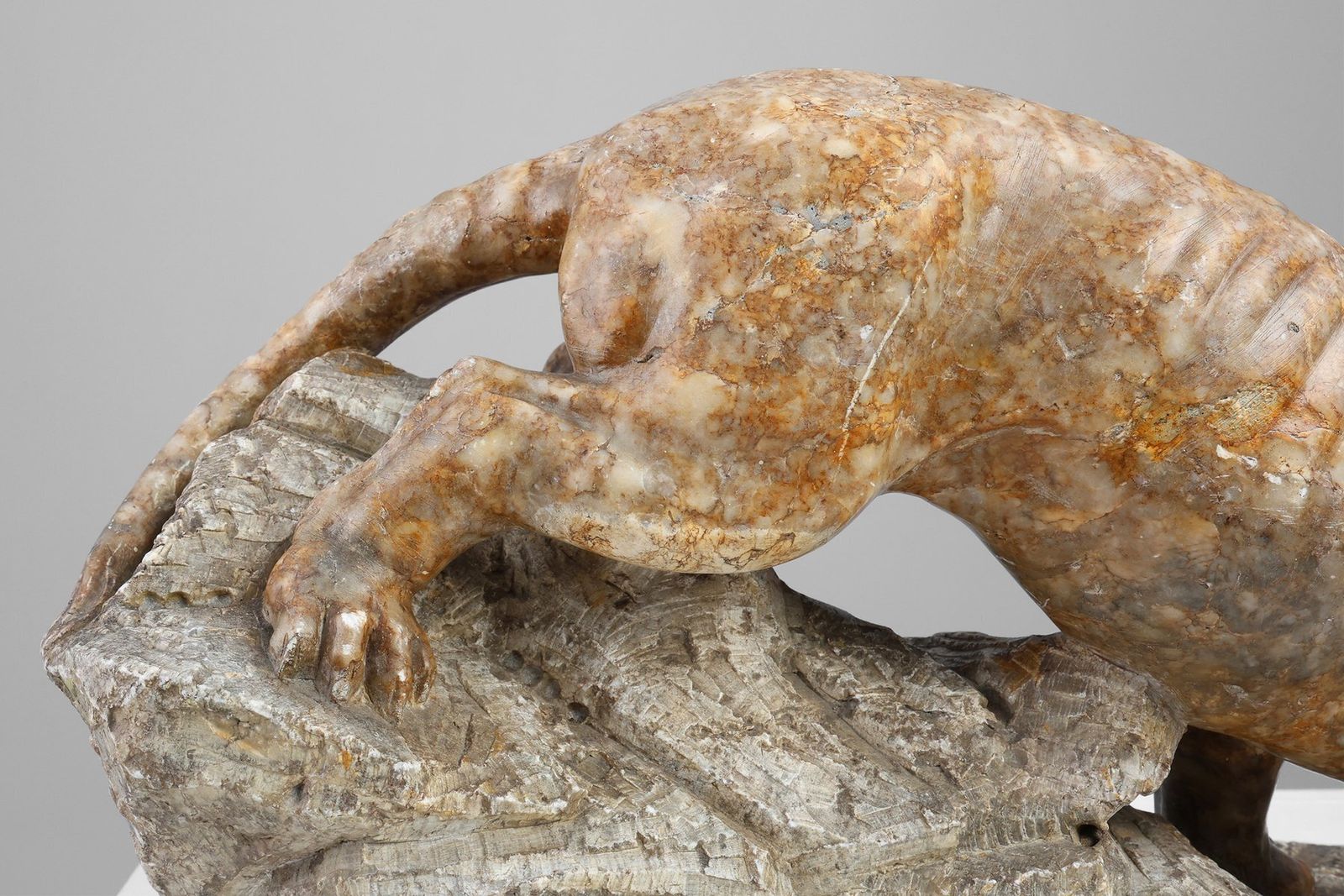 Art Belgian Artist, Large Statue Of A Lynx, 1960s, Marble photo