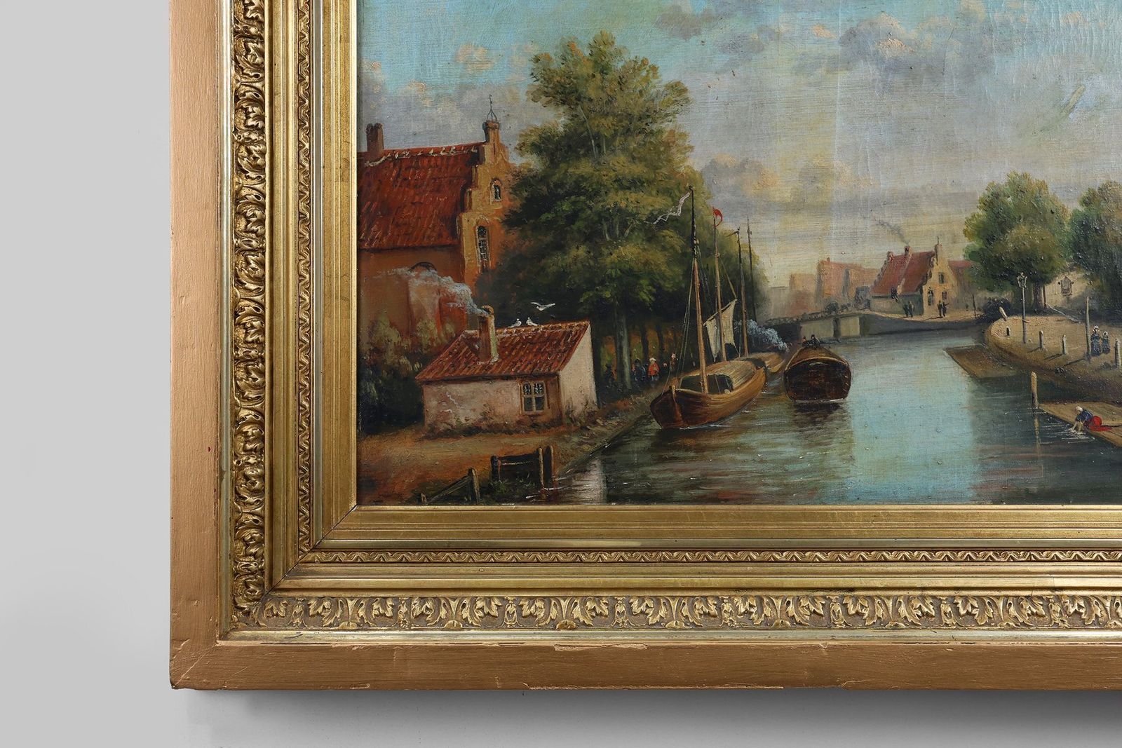 Belgian Artist, River Landscape With Sailboats, 1850s, Oil On Canvas photo Art