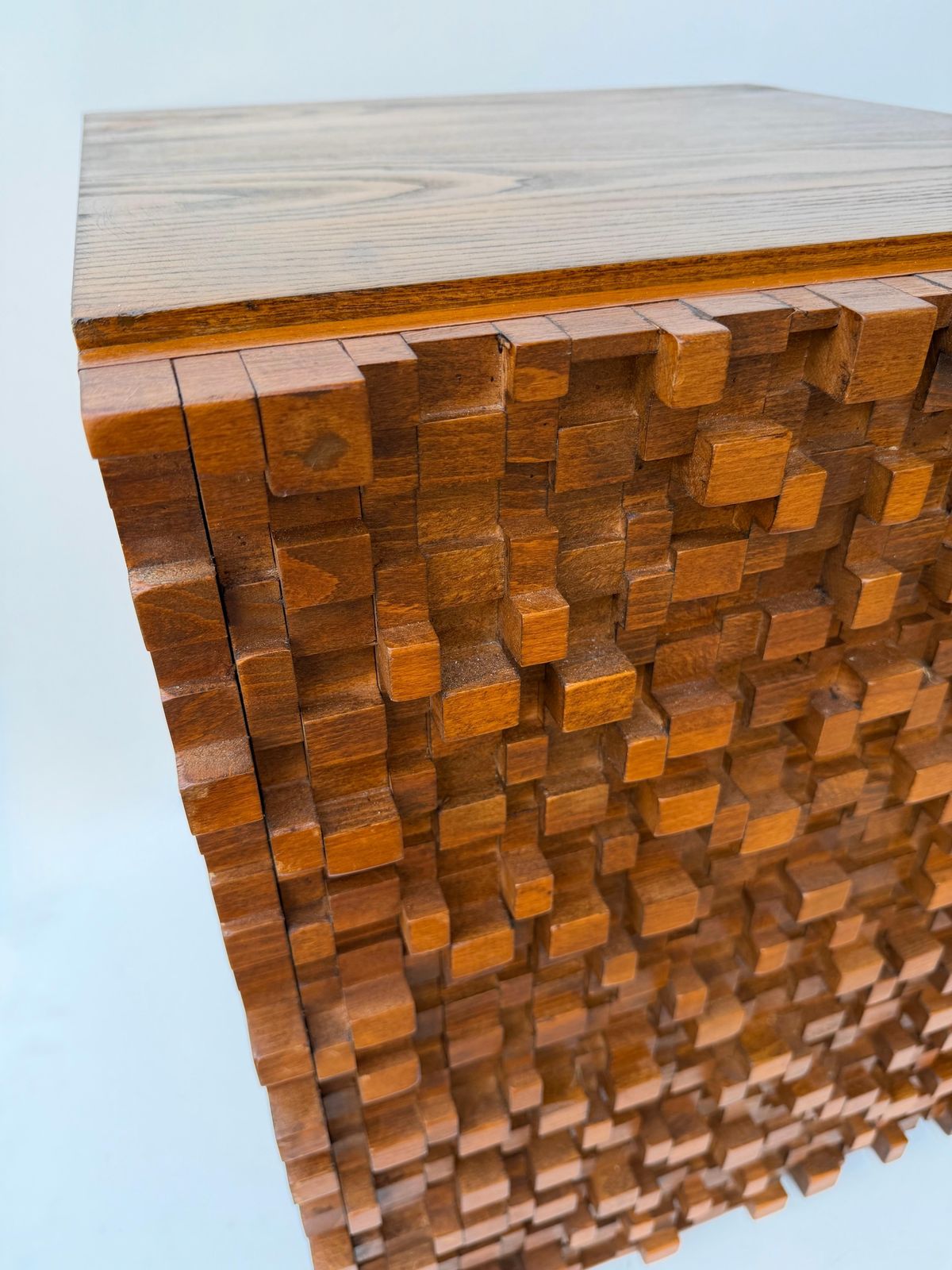 photo furniture Contemporary Pair Of Wood Marquetry Cube Bedside Tables. Italy
