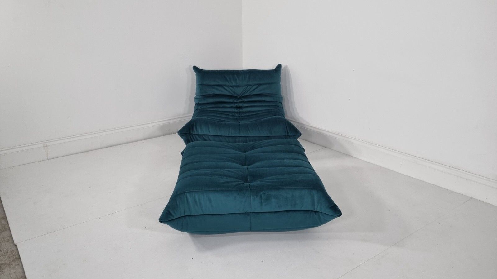 Ligne Roset Togo Chair And Footstool In Teal Velvet Immaculate Condition photo for sale