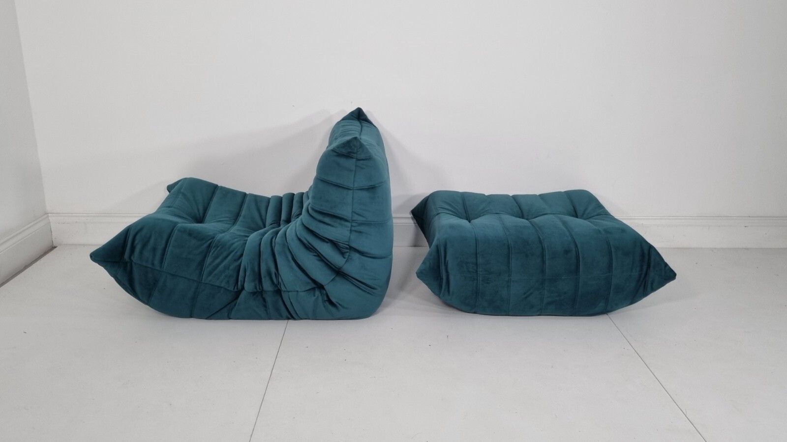photo buy Ligne Roset Togo Chair And Footstool In Teal Velvet Immaculate Condition