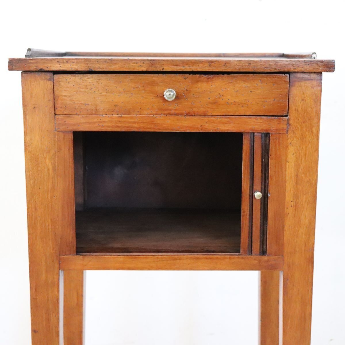 photo furniture Antique Walnut Nightstand With Shutter Door, 1800s