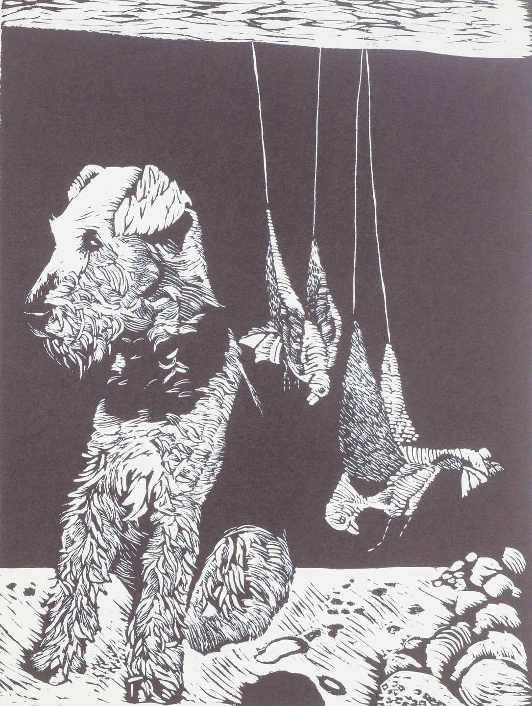 Birthe Kronkvist. Color Lithograph With Dog And Game. 1979.