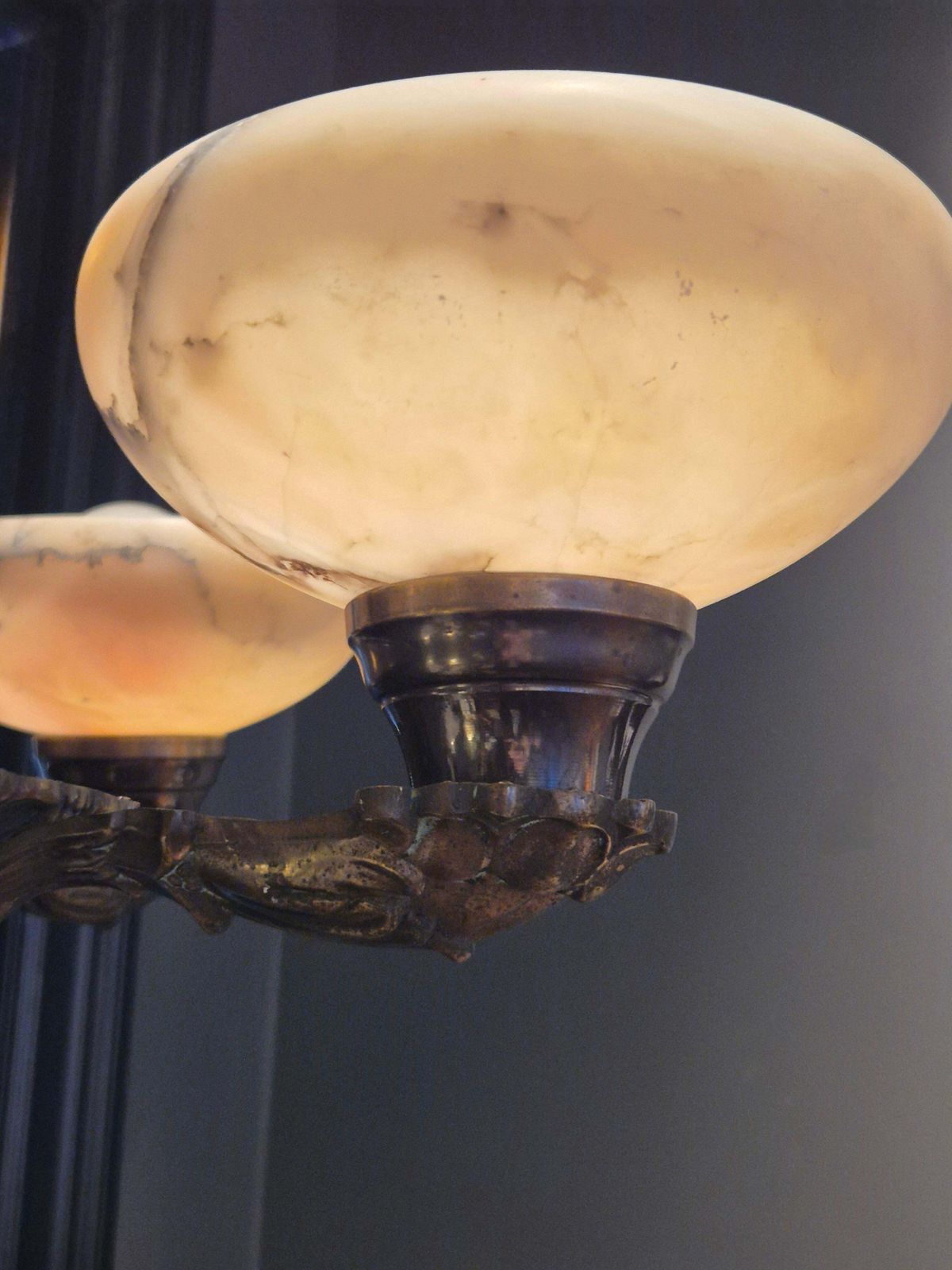 Decorative Early 1900s Chandelier, Bronze And Alabaster, Swedish Jugend. photo vinterior