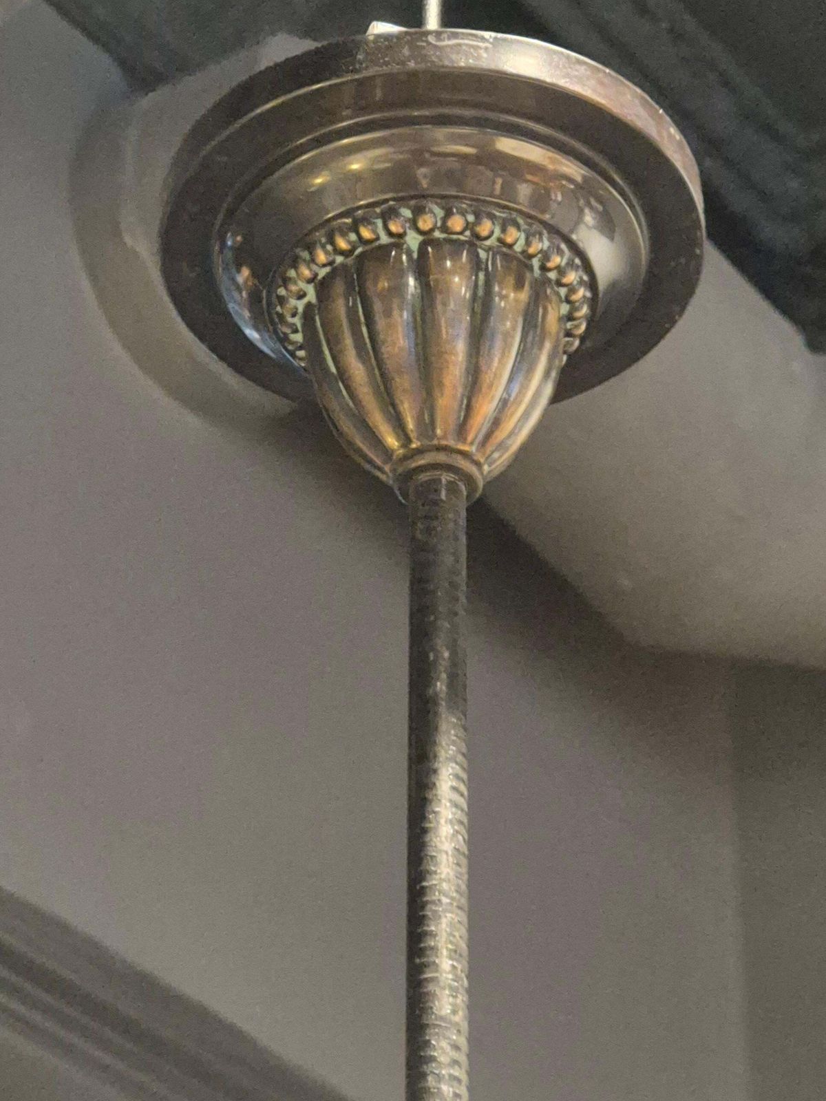 Decorative Early 1900s Chandelier, Bronze And Alabaster, Swedish Jugend. photo vintage