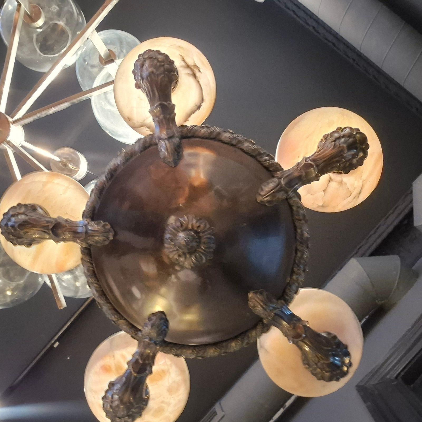 photo furniture Decorative Early 1900s Chandelier, Bronze And Alabaster, Swedish Jugend.